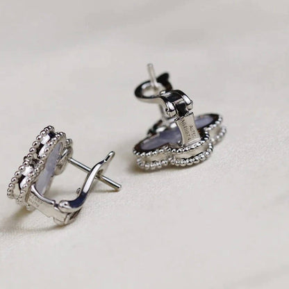 [Max Jewelry ]CLOVER MEDIUM 1 MOTIFS  WHITE MOP EARRINGS SILVER