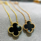 [Plus&Max]CLOVER 15MM BLACK ONYX SINGLE FLOWER NECKLACE