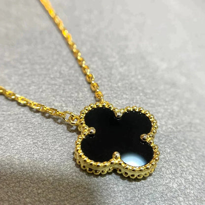 [Max Jewelry ]CLOVER 15MM BLACK ONYX SINGLE FLOWER NECKLACE