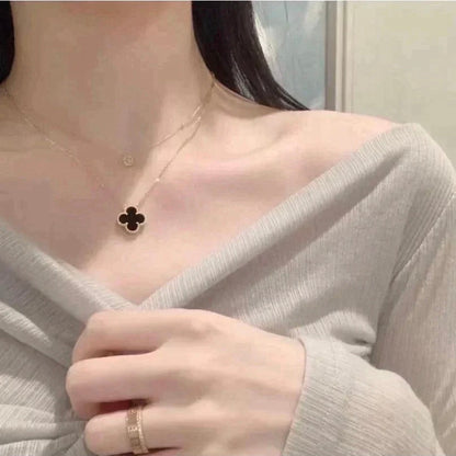 [Max Jewelry ]CLOVER 15MM BLACK ONYX SINGLE FLOWER NECKLACE