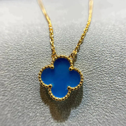 [Max Jewelry ]CLOVER 15MM BLUE AGATE NECKLACE