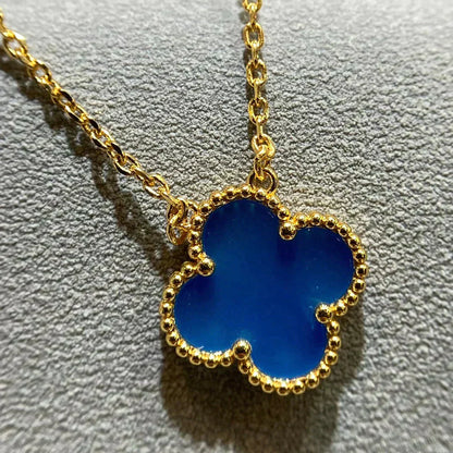 [Max Jewelry ]CLOVER 15MM BLUE AGATE NECKLACE