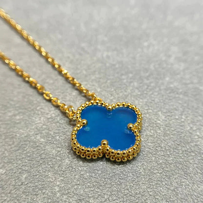 [Max Jewelry ]CLOVER 15MM BLUE AGATE NECKLACE
