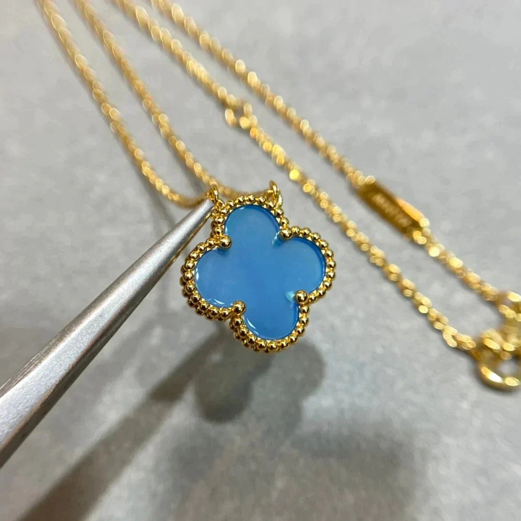 [Plus&Max]CLOVER 15MM BLUE AGATE NECKLACE