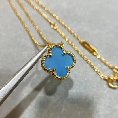 [Max Jewelry ]CLOVER 15MM BLUE AGATE NECKLACE