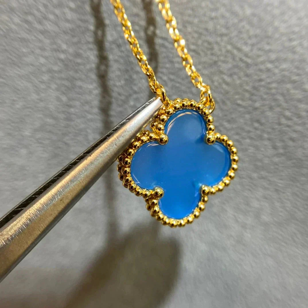 [Max Jewelry ]CLOVER 15MM BLUE AGATE NECKLACE