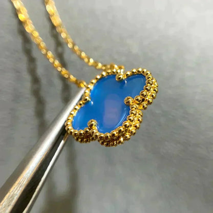[Max Jewelry ]CLOVER 15MM BLUE AGATE NECKLACE