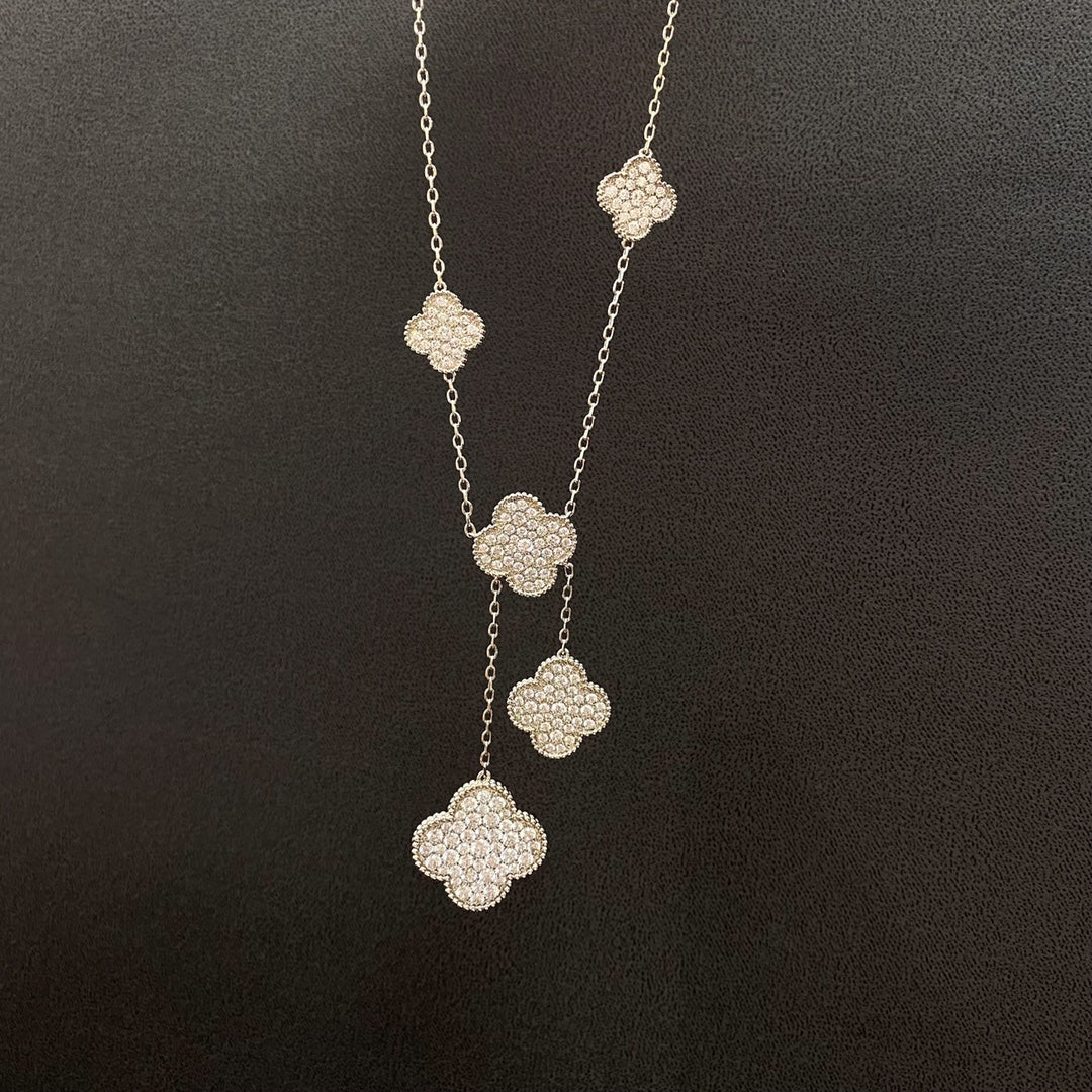 [Max Jewelry ]CLOVER 5 MOTIFS SILVER DIAMONDS NECKLACE