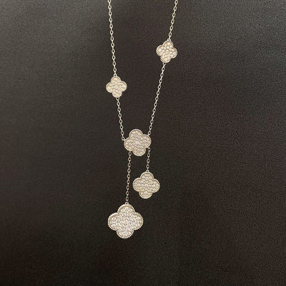 [Max Jewelry ]CLOVER 5 MOTIFS SILVER DIAMONDS NECKLACE