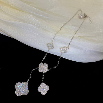 [Max Jewelry ]CLOVER 5 MOTIFS SILVER DIAMONDS NECKLACE