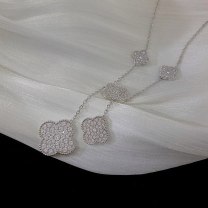 [Max Jewelry ]CLOVER 5 MOTIFS SILVER DIAMONDS NECKLACE
