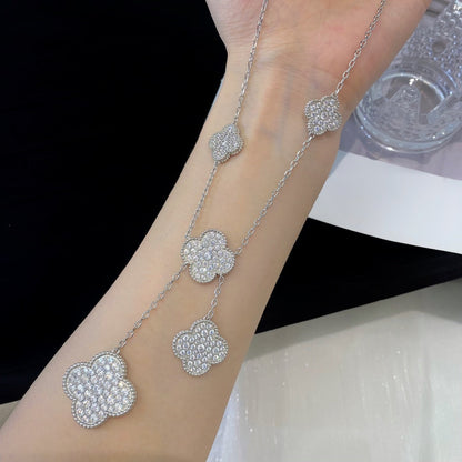 [Max Jewelry ]CLOVER 5 MOTIFS SILVER DIAMONDS NECKLACE