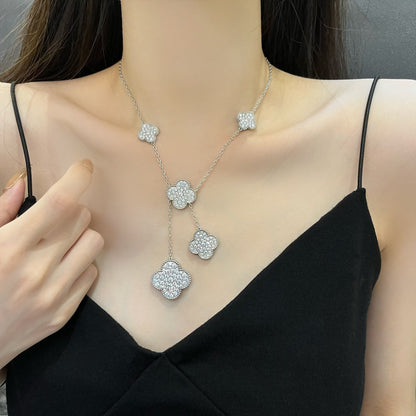 [Max Jewelry ]CLOVER 5 MOTIFS SILVER DIAMONDS NECKLACE