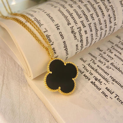 [Max Jewelry ]CLOVER 25MM NECKLACE GOLD ONYX
