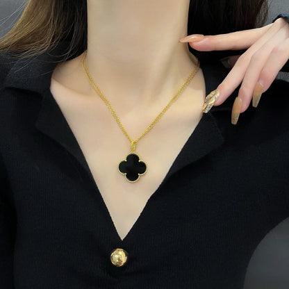 [Max Jewelry ]CLOVER 25MM NECKLACE GOLD ONYX