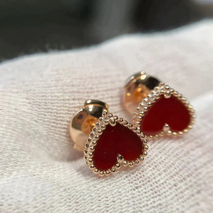 [Max Jewelry ]HEART CARNELIAN STUD EARRINGS