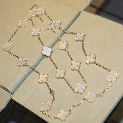 [Max Jewelry ]CLOVER 20 MOTIFS WHITE MOP NECKLACE