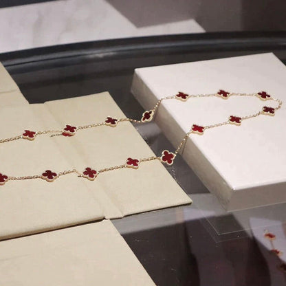 [Max Jewelry ]CLOVER 20 MOTIFS CARNELIAN NECKLACE