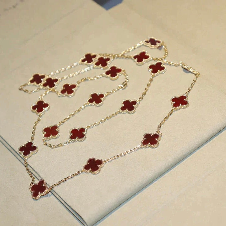 [Max Jewelry ]CLOVER 20 MOTIFS CARNELIAN NECKLACE