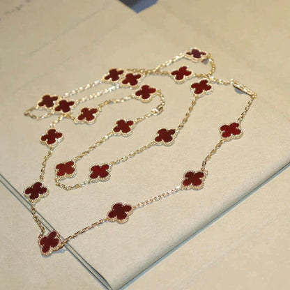 [Max Jewelry ]CLOVER 20 MOTIFS CARNELIAN NECKLACE