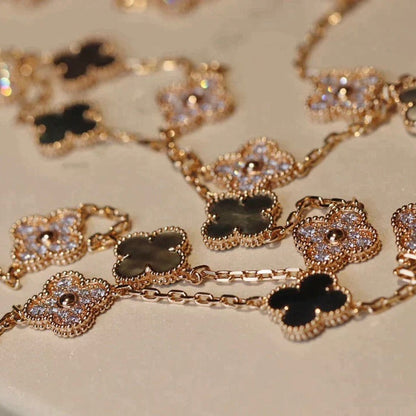 [Max Jewelry ]CLOVER 20 MOTIFS DARK MOP DIAMOND  NECKLACE