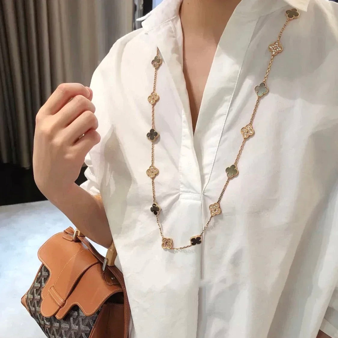 [Max Jewelry ]CLOVER 20 MOTIFS DARK MOP DIAMOND  NECKLACE
