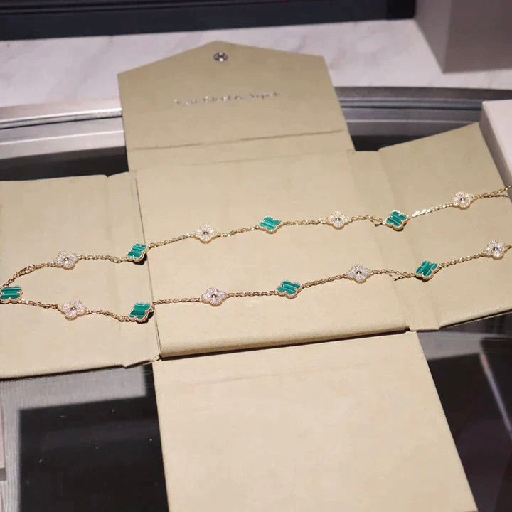 [Max Jewelry ]CLOVER 20 MOTIFS MALACHITE DIAMOND NECKLACE