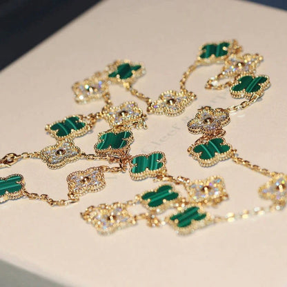 [Max Jewelry ]CLOVER 20 MOTIFS MALACHITE DIAMOND NECKLACE