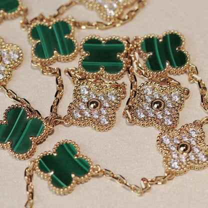[Max Jewelry ]CLOVER 20 MOTIFS MALACHITE DIAMOND NECKLACE