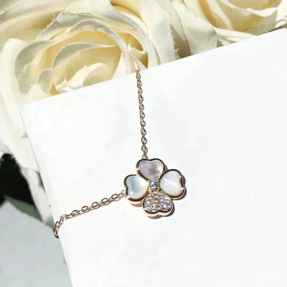[Max Jewelry ]CLOVER MOP DIAMOND ROSE GOLD NECKLACE