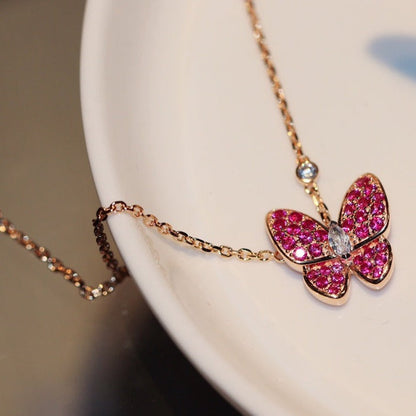 [Max Jewelry ]BUTTERFLY RED DIAMOND ROSE GOLD NECKLACE