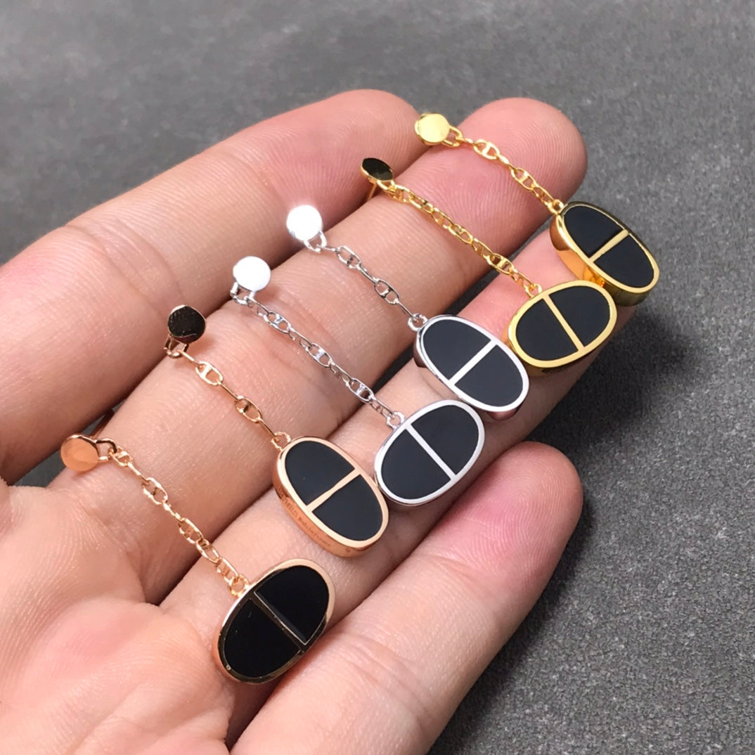 [Max Jewelry ]CHAINE VERSO BLACK CERAMIC SILVER EARRINGS