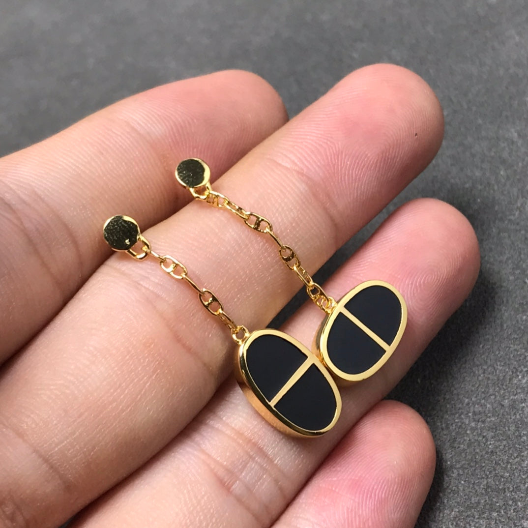 [Max Jewelry ]CHAINE VERSO BLACK CERAMIC SILVER EARRINGS
