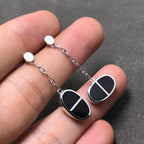 [Plus&Max]CHAINE VERSO BLACK CERAMIC SILVER EARRINGS