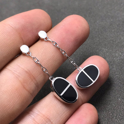 [Max Jewelry ]CHAINE VERSO BLACK CERAMIC SILVER EARRINGS