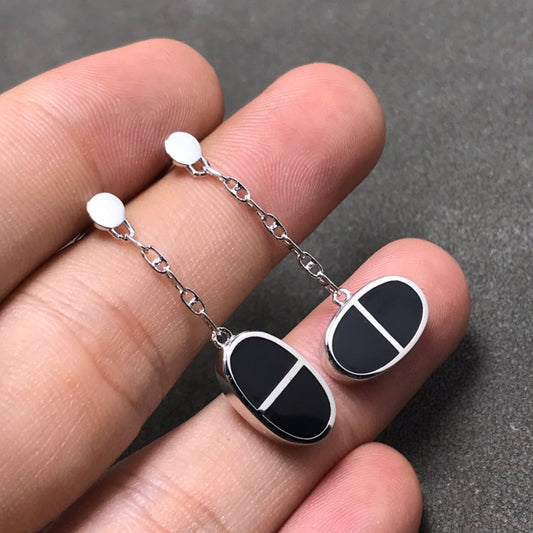 [Max Jewelry ]CHAINE VERSO BLACK CERAMIC SILVER EARRINGS