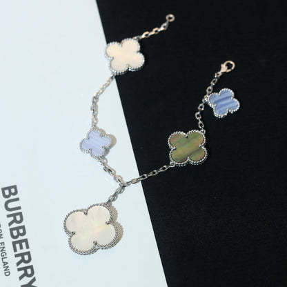 [Max Jewelry ]CLOVER BRACELET 5 MOTIFS MOP CHALCEDONY SILVER
