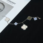[Plus&Max]CLOVER BRACELET 5 MOTIFS MOP CHALCEDONY SILVER