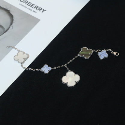 [Max Jewelry ]CLOVER BRACELET 5 MOTIFS MOP CHALCEDONY SILVER