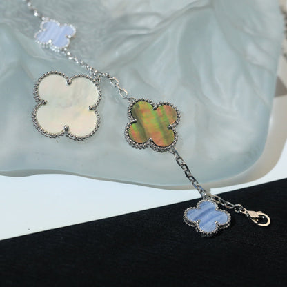 [Max Jewelry ]CLOVER BRACELET 5 MOTIFS MOP CHALCEDONY SILVER