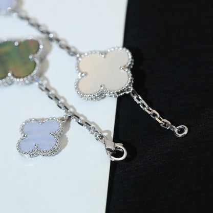[Max Jewelry ]CLOVER BRACELET 5 MOTIFS MOP CHALCEDONY SILVER