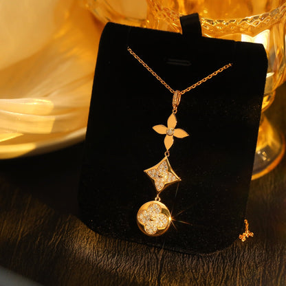 [Max Jewelry ]STAR AND SUN DIAMOND PINK GOLD NECKLACE
