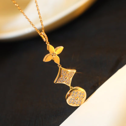 [Max Jewelry ]STAR AND SUN DIAMOND PINK GOLD NECKLACE
