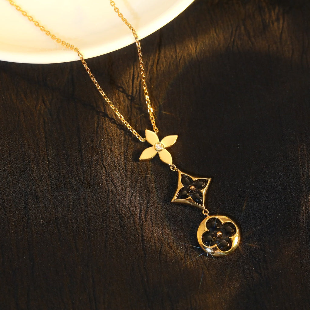 [Plus&Max]STAR AND SUN ONYX PINK GOLD NECKLACE