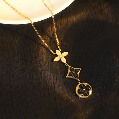 [Max Jewelry ]STAR AND SUN ONYX PINK GOLD NECKLACE
