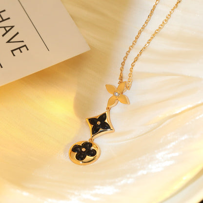 [Max Jewelry ]STAR AND SUN ONYX PINK GOLD NECKLACE