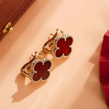 [Max Jewelry ]CLOVER MEDIUM 1 MOTIFS CARNELIAN  EARRINGS