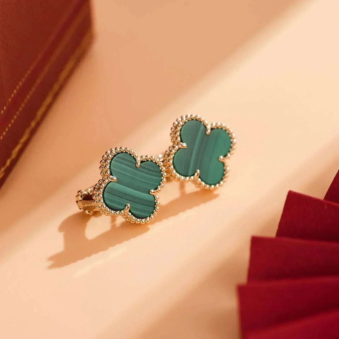 [Max Jewelry ]CLOVER MEDIUM 1 MOTIFS MALACHITE  EARRINGS