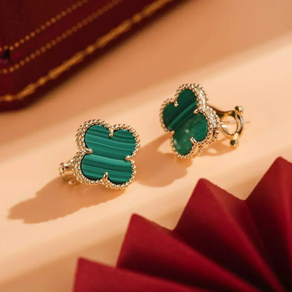 [Max Jewelry ]CLOVER MEDIUM 1 MOTIFS MALACHITE  EARRINGS