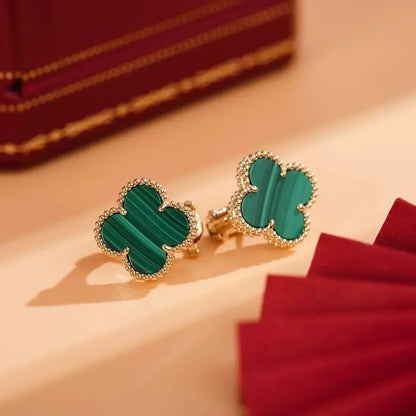 [Max Jewelry ]CLOVER MEDIUM 1 MOTIFS MALACHITE  EARRINGS
